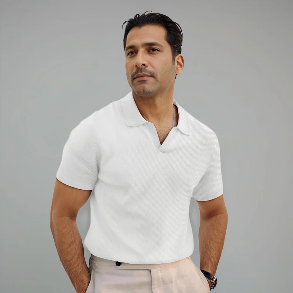 Kaven - Men's Polo Shirt Short Sleeve Fine Knit Open Collar