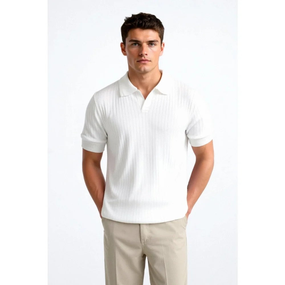 Kaven - Men's Polo Shirt Short Sleeve Ribbed Knit Open Collar