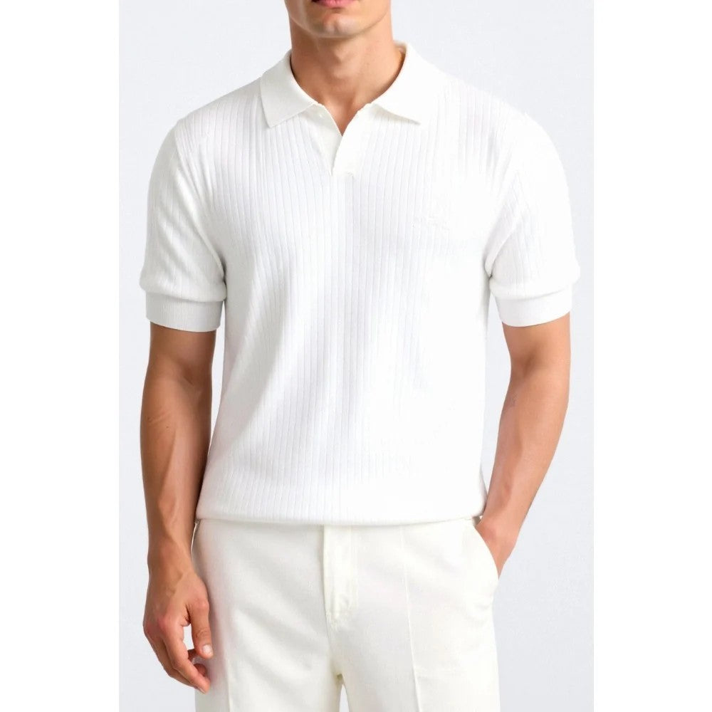 Kaven - Men's Polo Shirt Short Sleeve Ribbed Knit Open Collar
