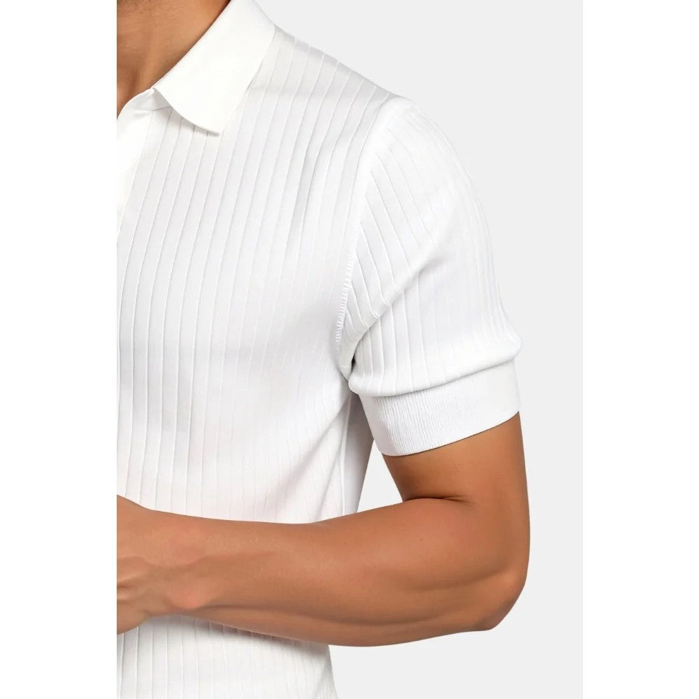 Kaven - Men's Polo Shirt Short Sleeve Ribbed Knit Open Collar