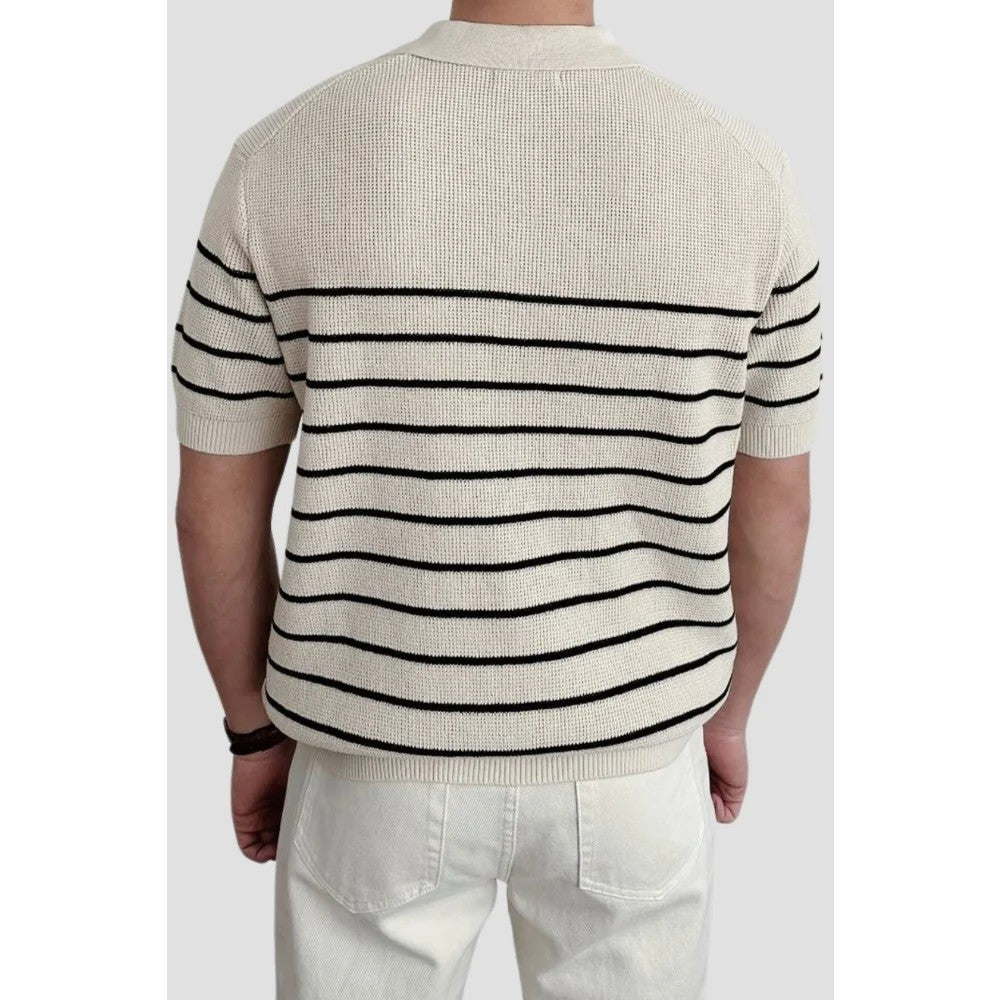 Kaven - Men's Polo Shirt Short Sleeve Striped Knit V-Neck