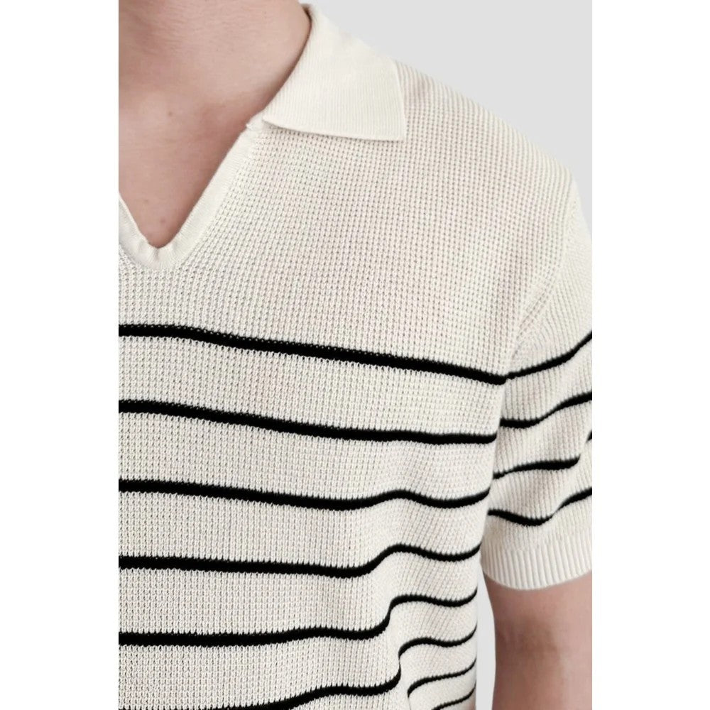Kaven - Men's Polo Shirt Short Sleeve Striped Knit V-Neck