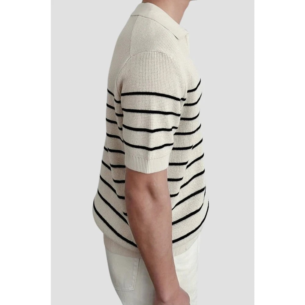 Kaven - Men's Polo Shirt Short Sleeve Striped Knit V-Neck