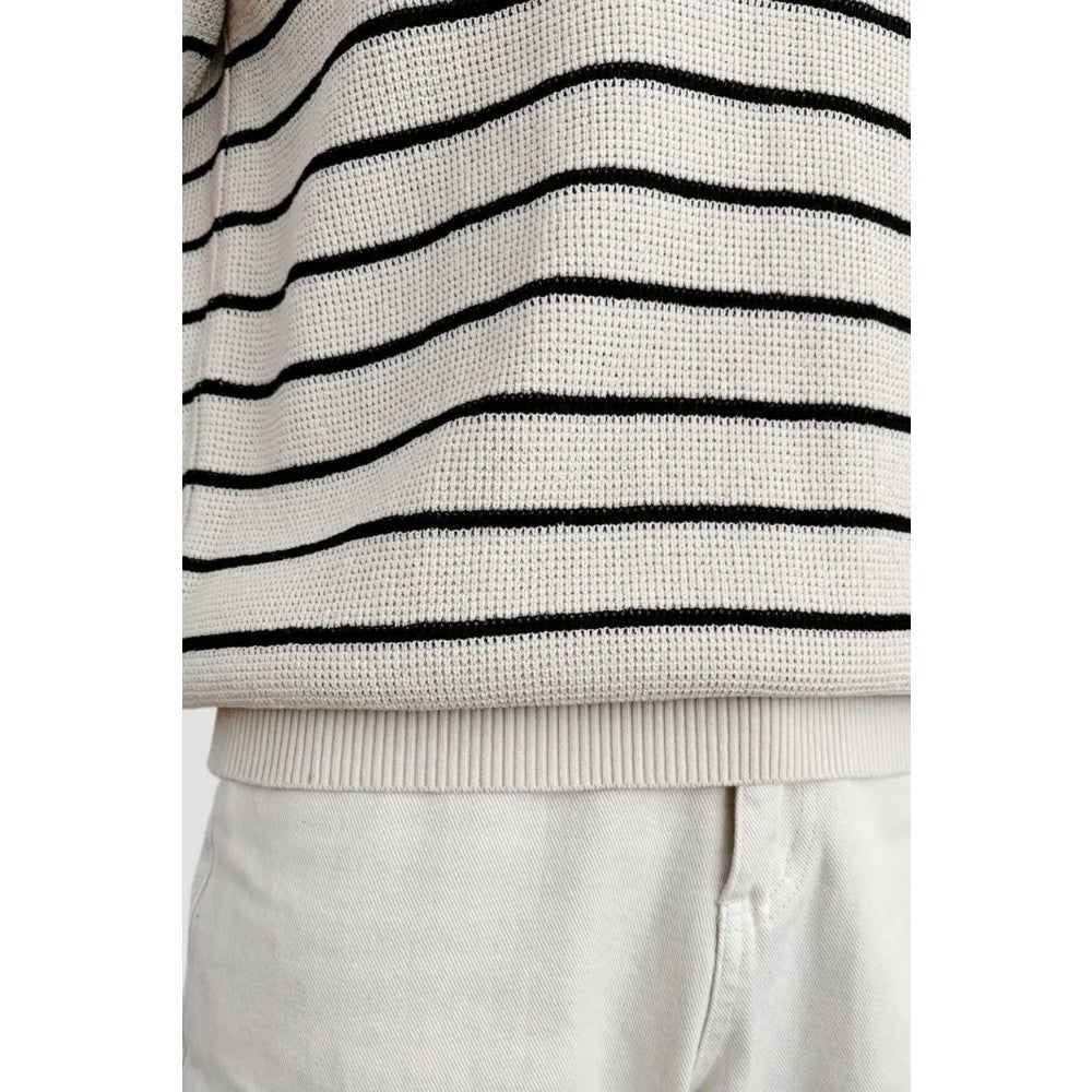 Kaven - Men's Polo Shirt Short Sleeve Striped Knit V-Neck