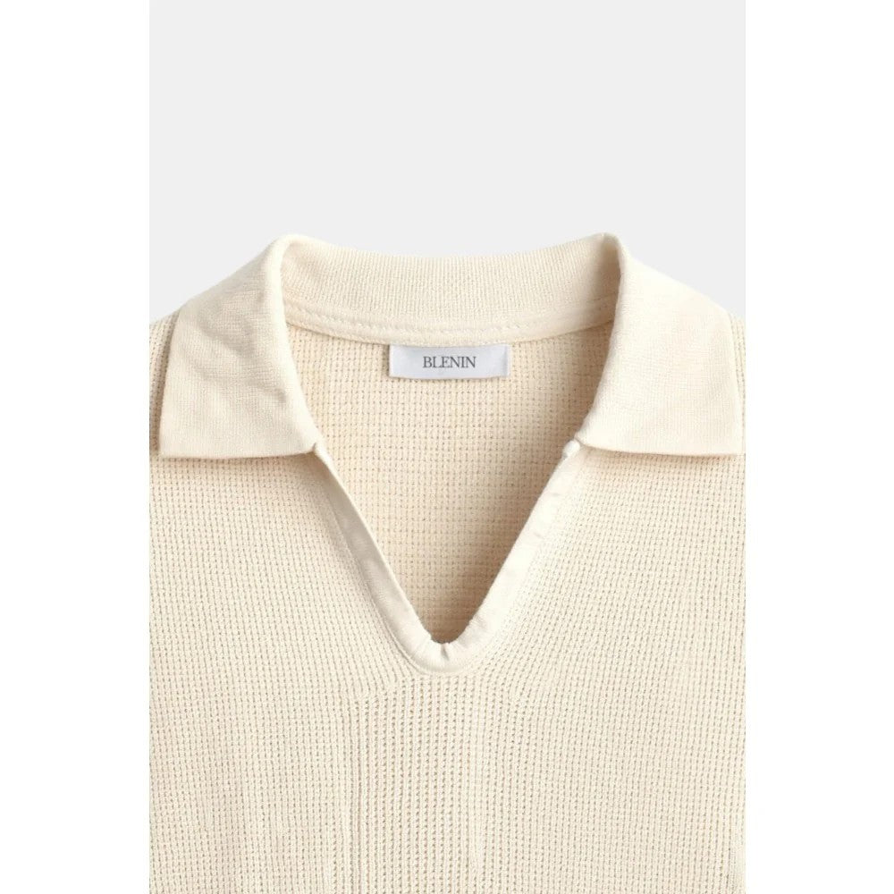Kaven - Men's Polo Shirt Short Sleeve Striped Knit V-Neck