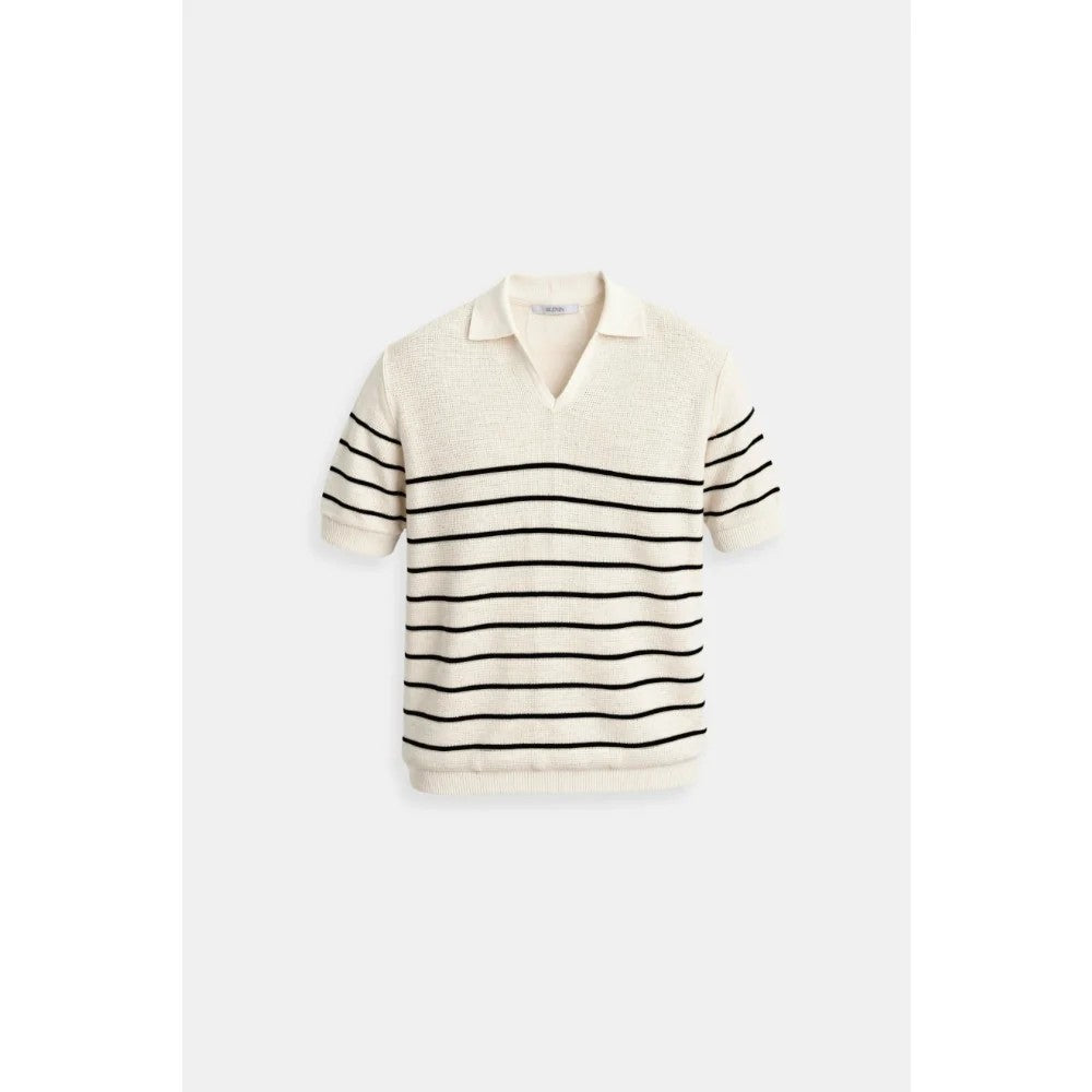 Kaven - Men's Polo Shirt Short Sleeve Striped Knit V-Neck