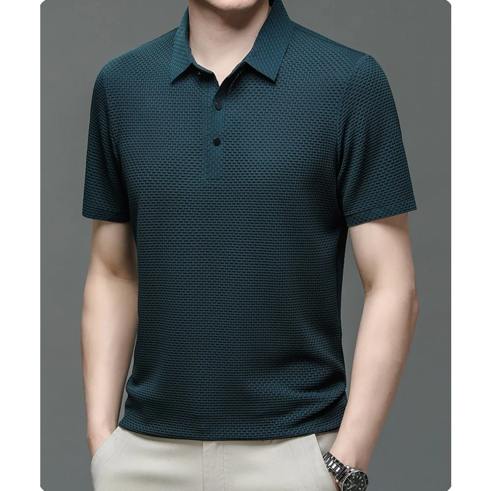 Kaven - Men's Polo Shirt Short Sleeve Textured Knit Button Placket