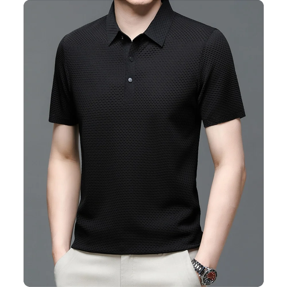 Kaven - Men's Polo Shirt Short Sleeve Textured Knit Button Placket