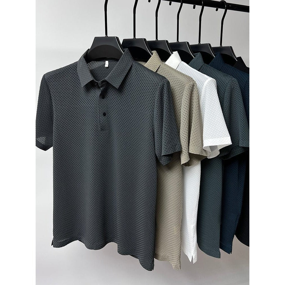 Kaven - Men's Polo Shirt Short Sleeve Textured Knit Button Placket