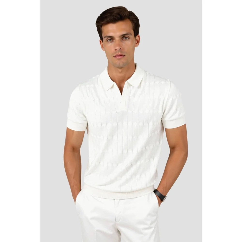 Kaven - Men's Polo Shirt Short Sleeve Textured Knit Geometric Pattern
