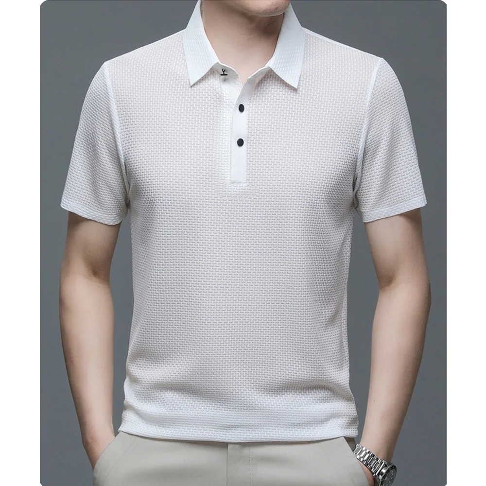 Kaven - Men's Polo Shirt Short Sleeve Textured Knit Button Placket