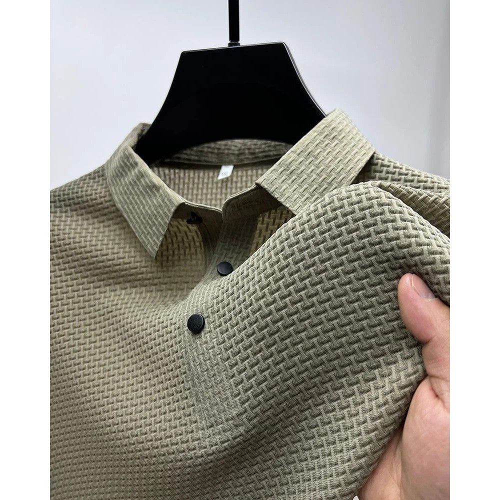 Kaven - Men's Polo Shirt Short Sleeve Textured Knit Button Placket