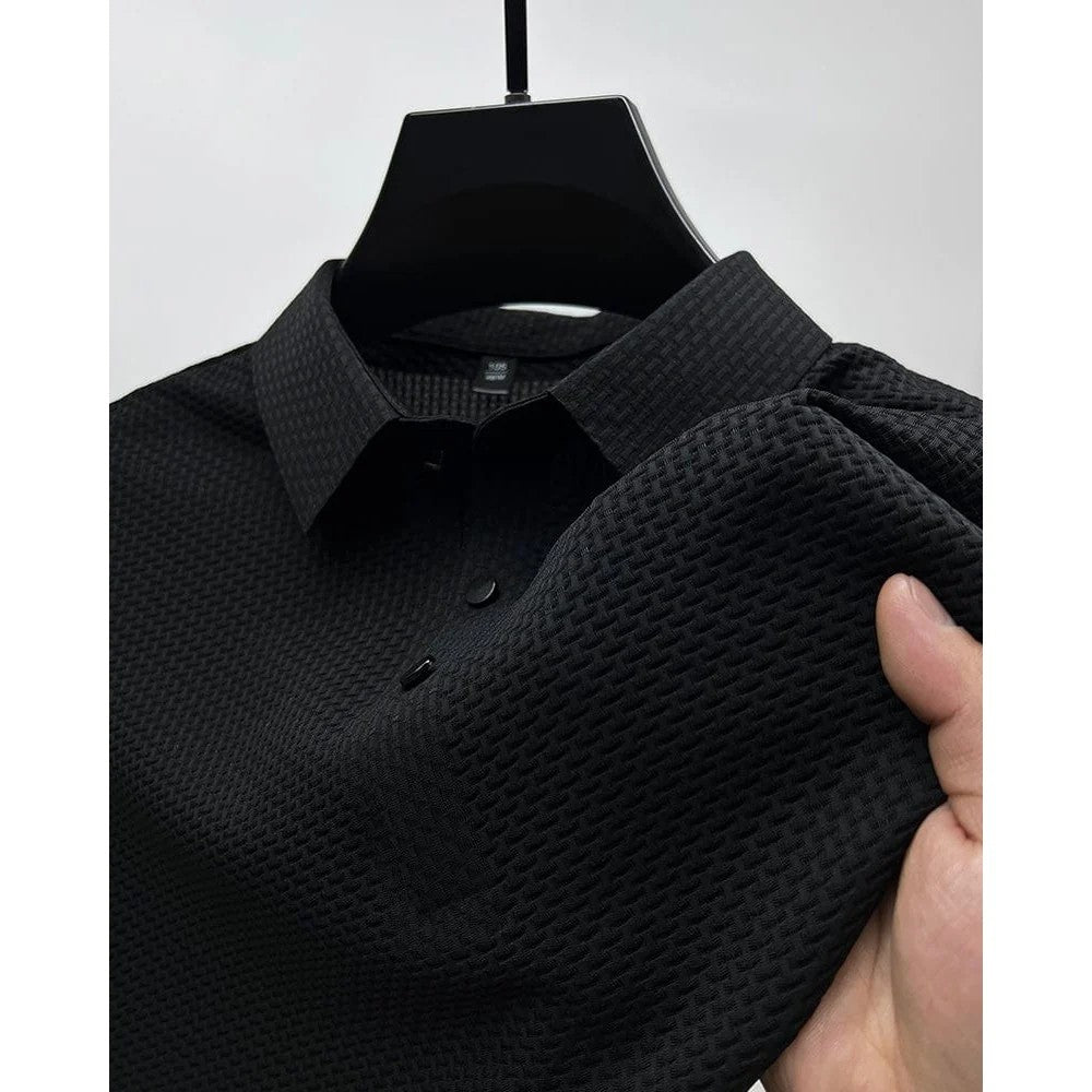 Kaven - Men's Polo Shirt Short Sleeve Textured Knit Button Placket