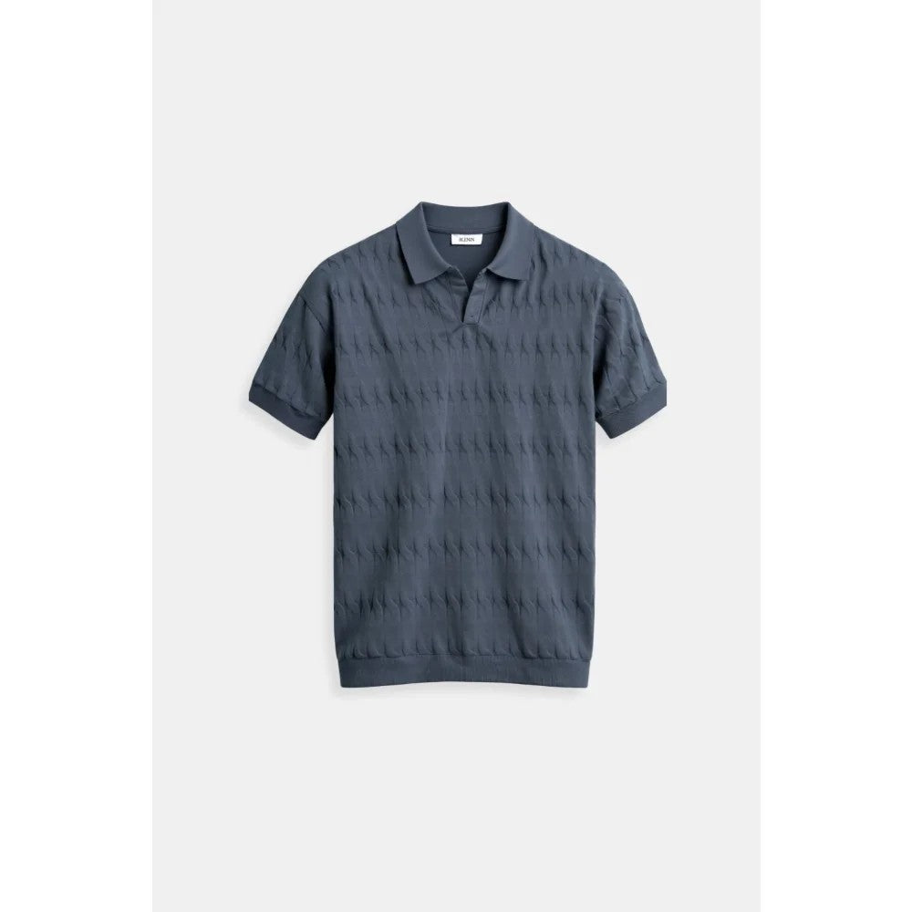 Kaven - Men's Polo Shirt Short Sleeve Textured Knit Geometric Pattern