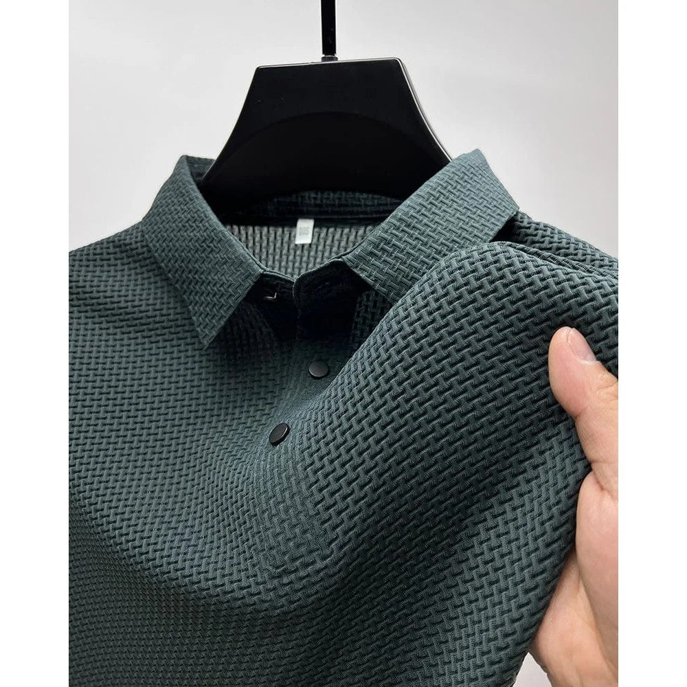 Kaven - Men's Polo Shirt Short Sleeve Textured Knit Button Placket