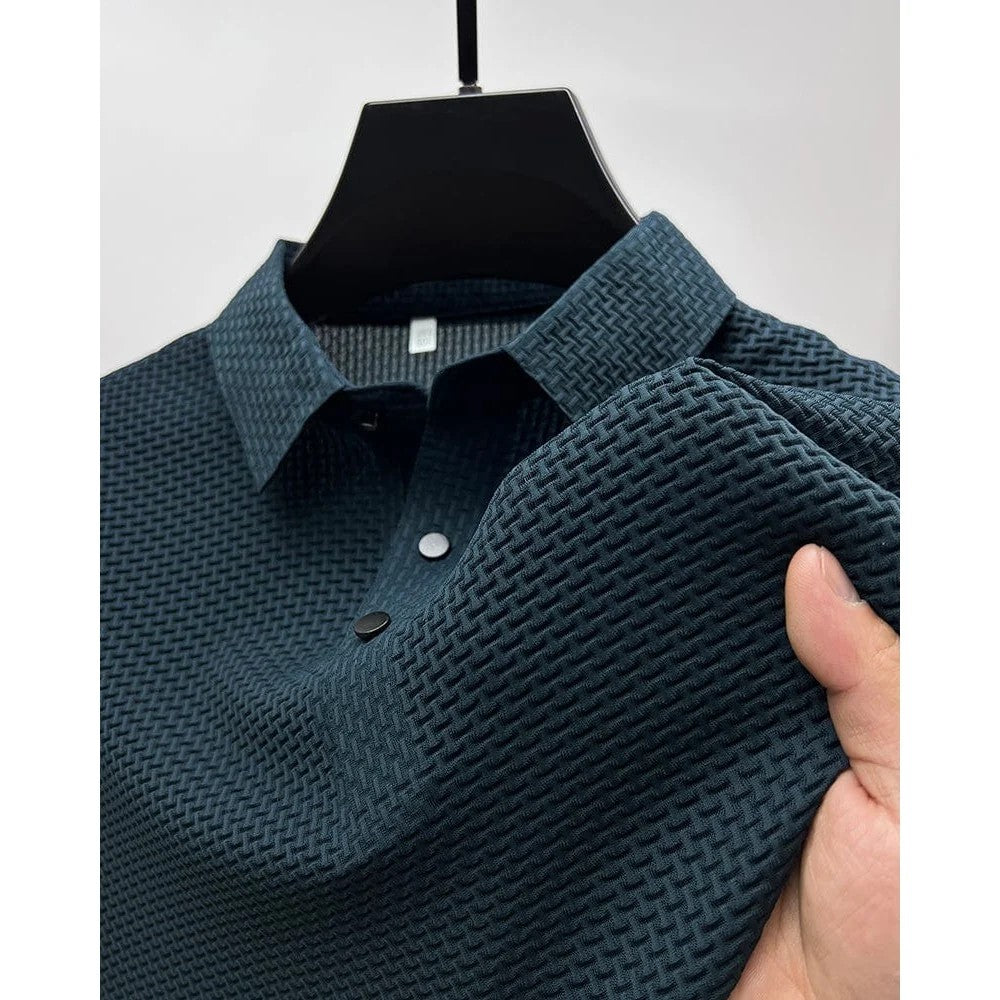 Kaven - Men's Polo Shirt Short Sleeve Textured Knit Button Placket