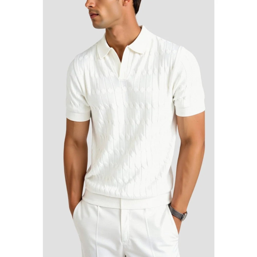 Kaven - Men's Polo Shirt Short Sleeve Textured Knit Geometric Pattern