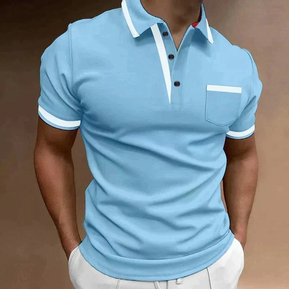 Kaven - Men's Polo Shirt Slim Fit Short Sleeve Contrast Trim Chest Pocket