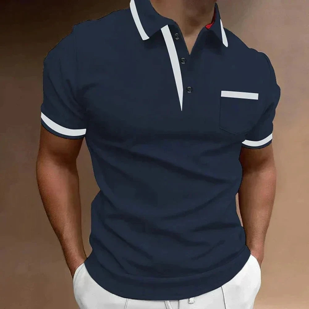 Kaven - Men's Polo Shirt Slim Fit Short Sleeve Contrast Trim Chest Pocket