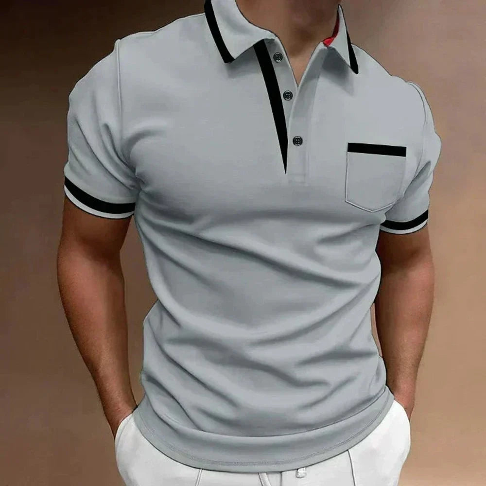 Kaven - Men's Polo Shirt Slim Fit Short Sleeve Contrast Trim Chest Pocket