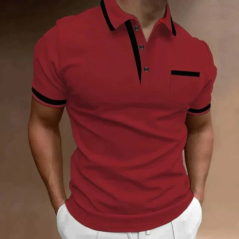 Kaven - Men's Polo Shirt Slim Fit Short Sleeve Contrast Trim Chest Pocket