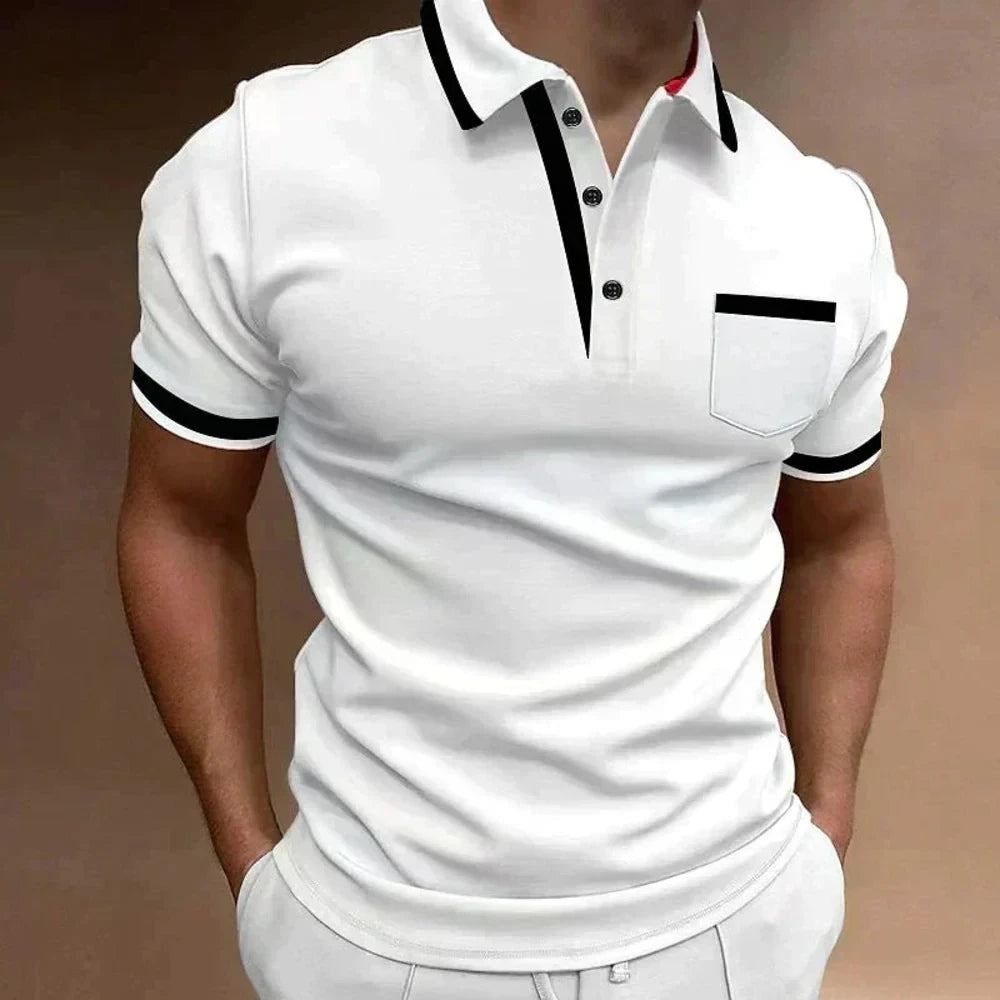 Kaven - Men's Polo Shirt Slim Fit Short Sleeve Contrast Trim Chest Pocket