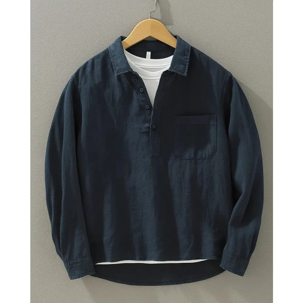 Kaven - Men's Popover Shirt Cotton Linen Relaxed Oversized Fit