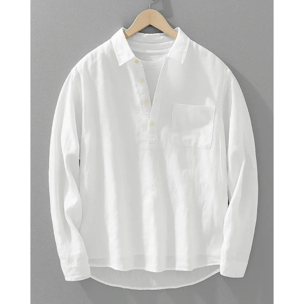 Kaven - Men's Popover Shirt Cotton Linen Relaxed Oversized Fit