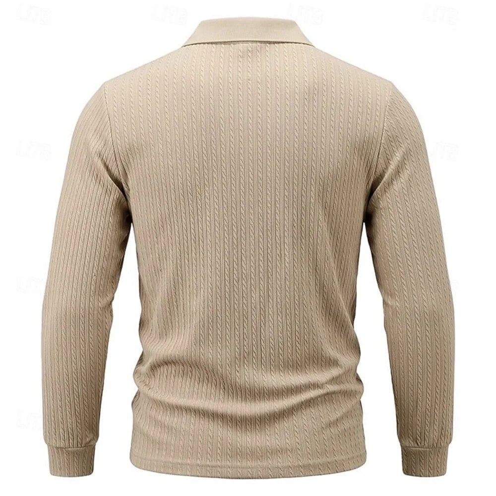 Kaven - Men's Quarter-Zip Polo Long Sleeve Textured Knit