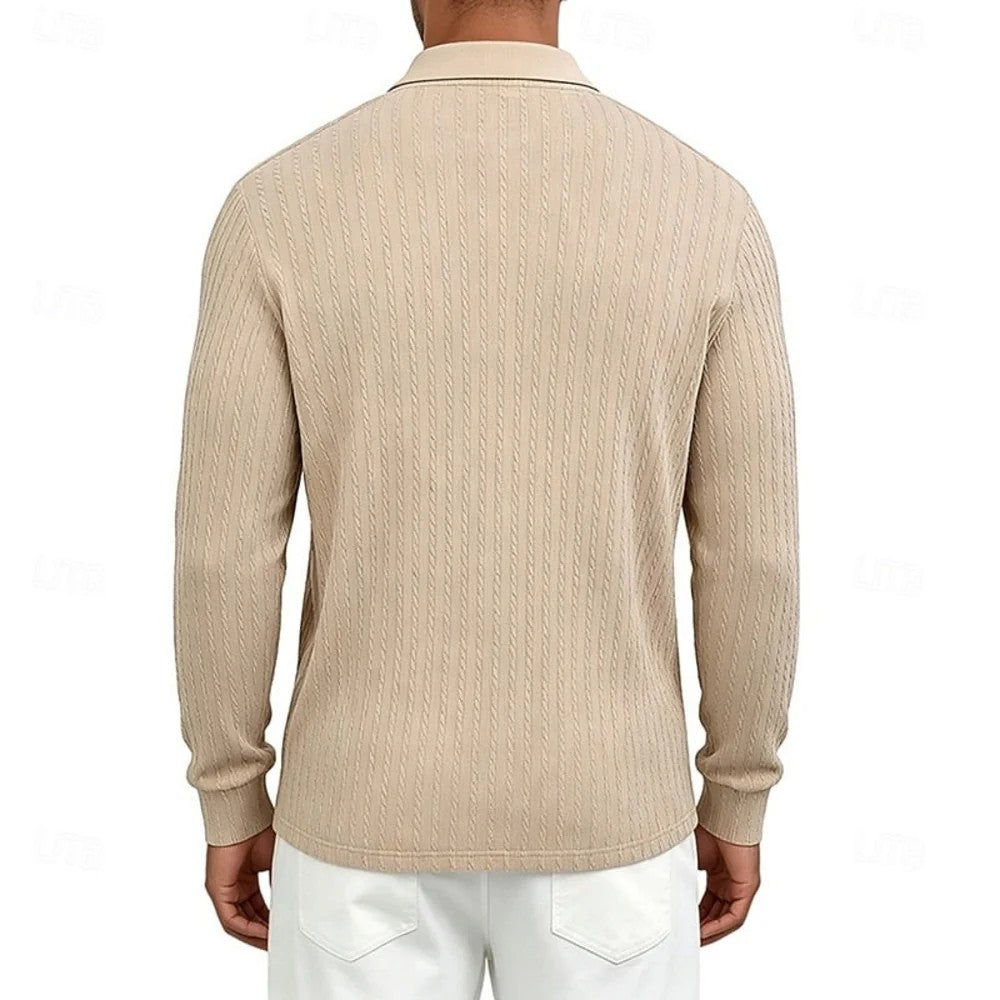 Kaven - Men's Quarter-Zip Polo Long Sleeve Textured Knit