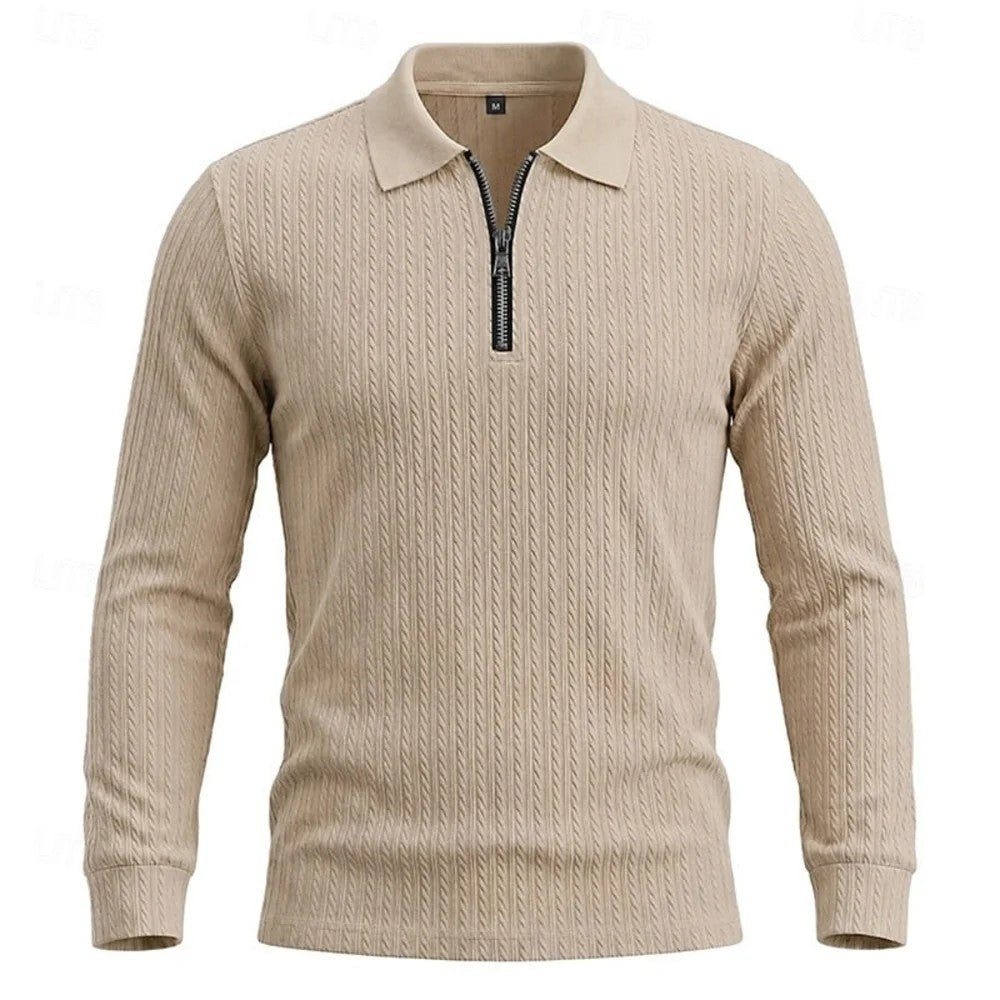 Kaven - Men's Quarter-Zip Polo Long Sleeve Textured Knit