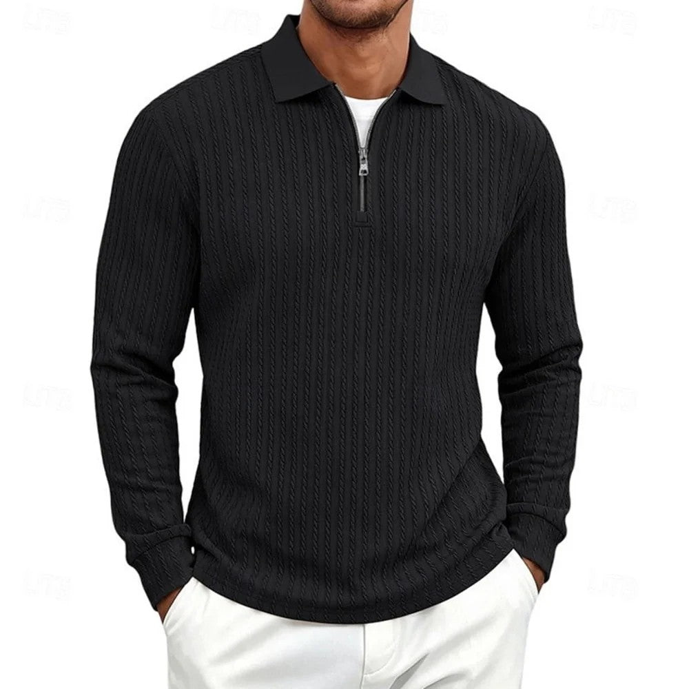 Kaven - Men's Quarter-Zip Polo Long Sleeve Textured Knit