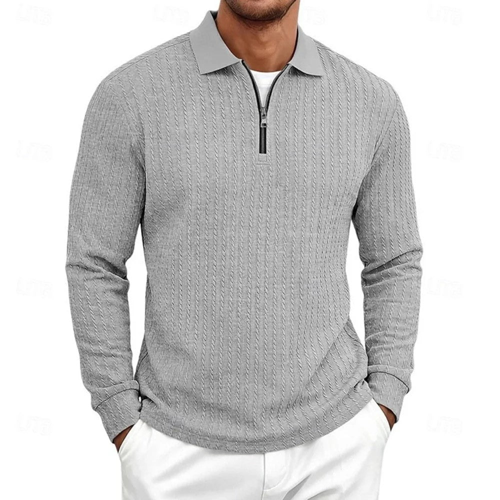 Kaven - Men's Quarter-Zip Polo Long Sleeve Textured Knit