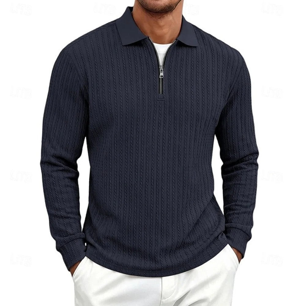 Kaven - Men's Quarter-Zip Polo Long Sleeve Textured Knit