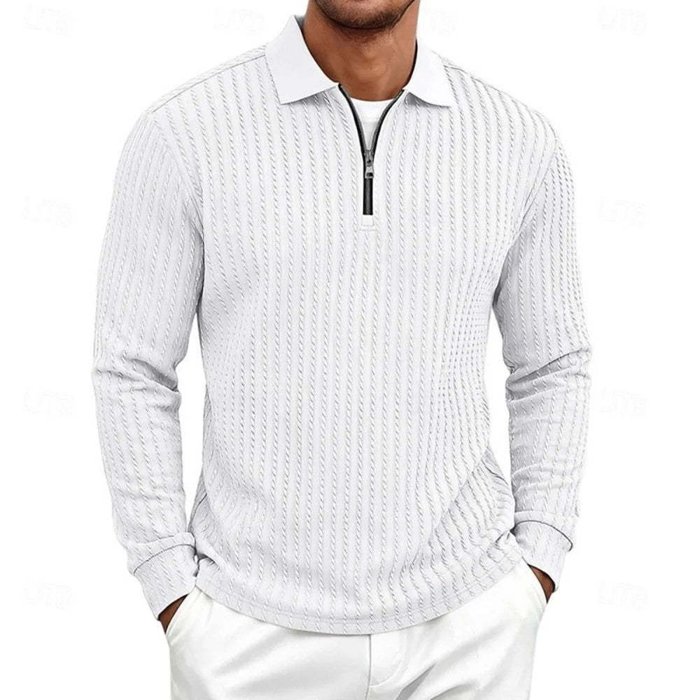 Kaven - Men's Quarter-Zip Polo Long Sleeve Textured Knit