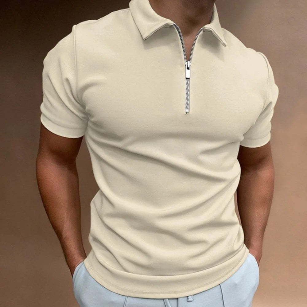 Kaven - Men's Quarter Zip Polo Shirt Short Sleeve Structured Collar