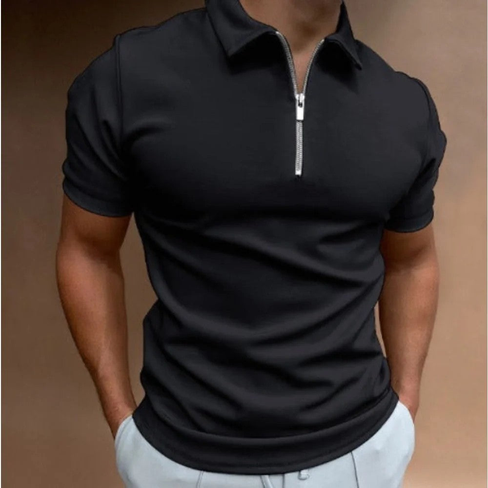 Kaven - Men's Quarter Zip Polo Shirt Short Sleeve Structured Collar