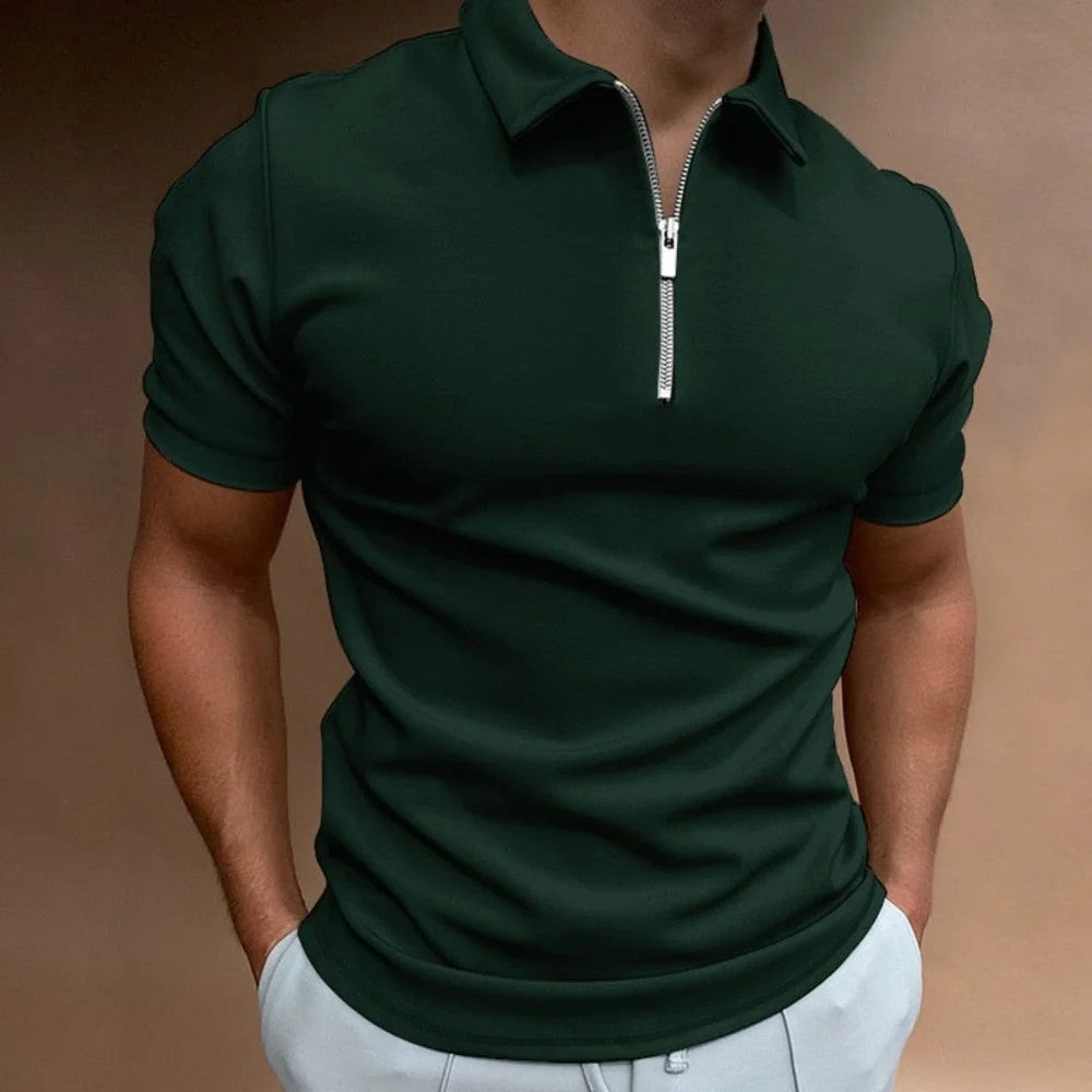 Kaven - Men's Quarter Zip Polo Shirt Short Sleeve Structured Collar