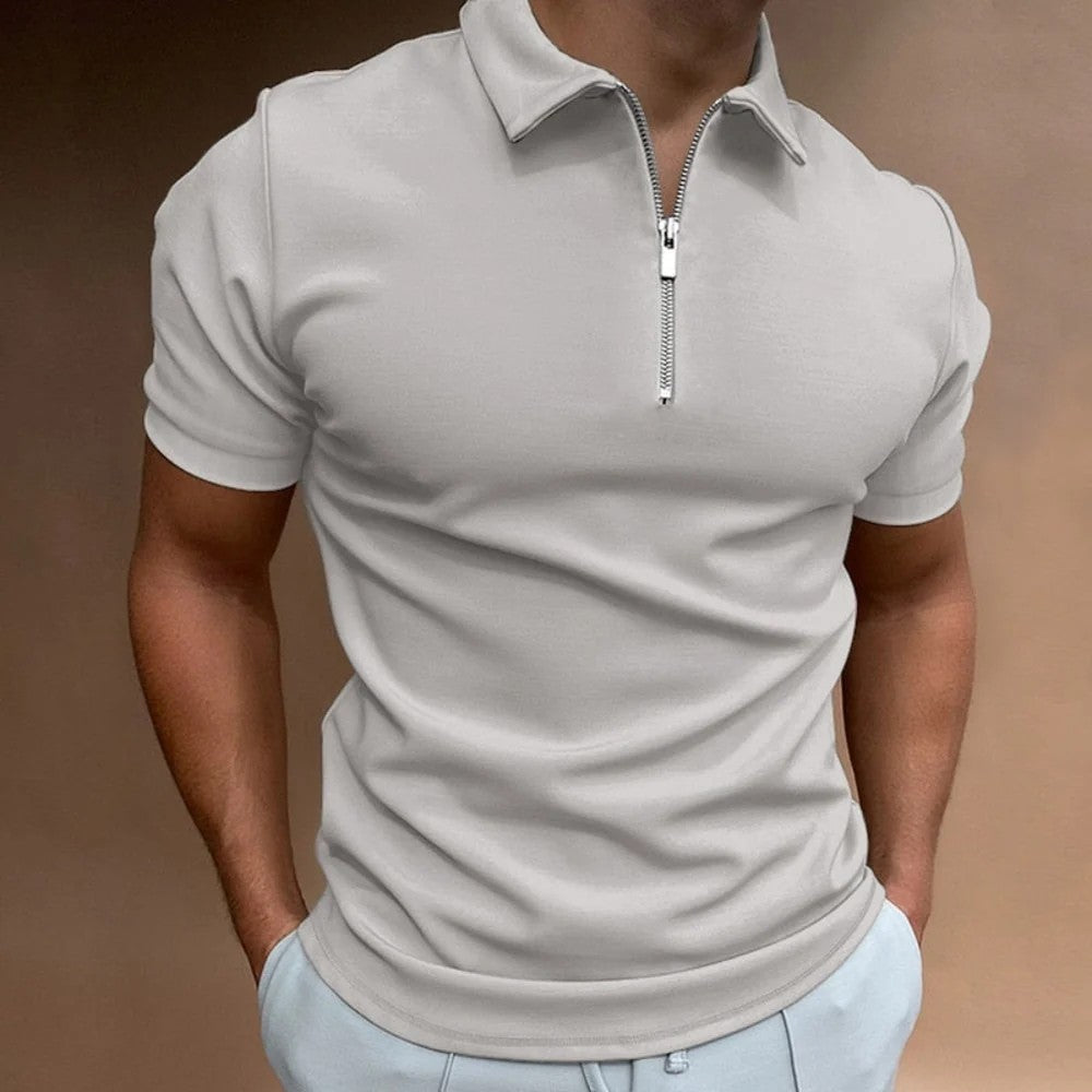 Kaven - Men's Quarter Zip Polo Shirt Short Sleeve Structured Collar