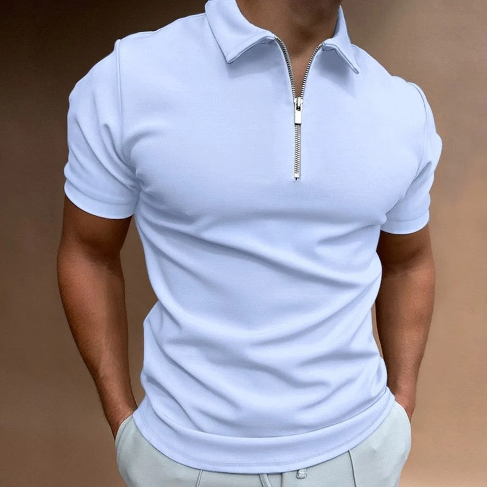 Kaven - Men's Quarter Zip Polo Shirt Short Sleeve Structured Collar