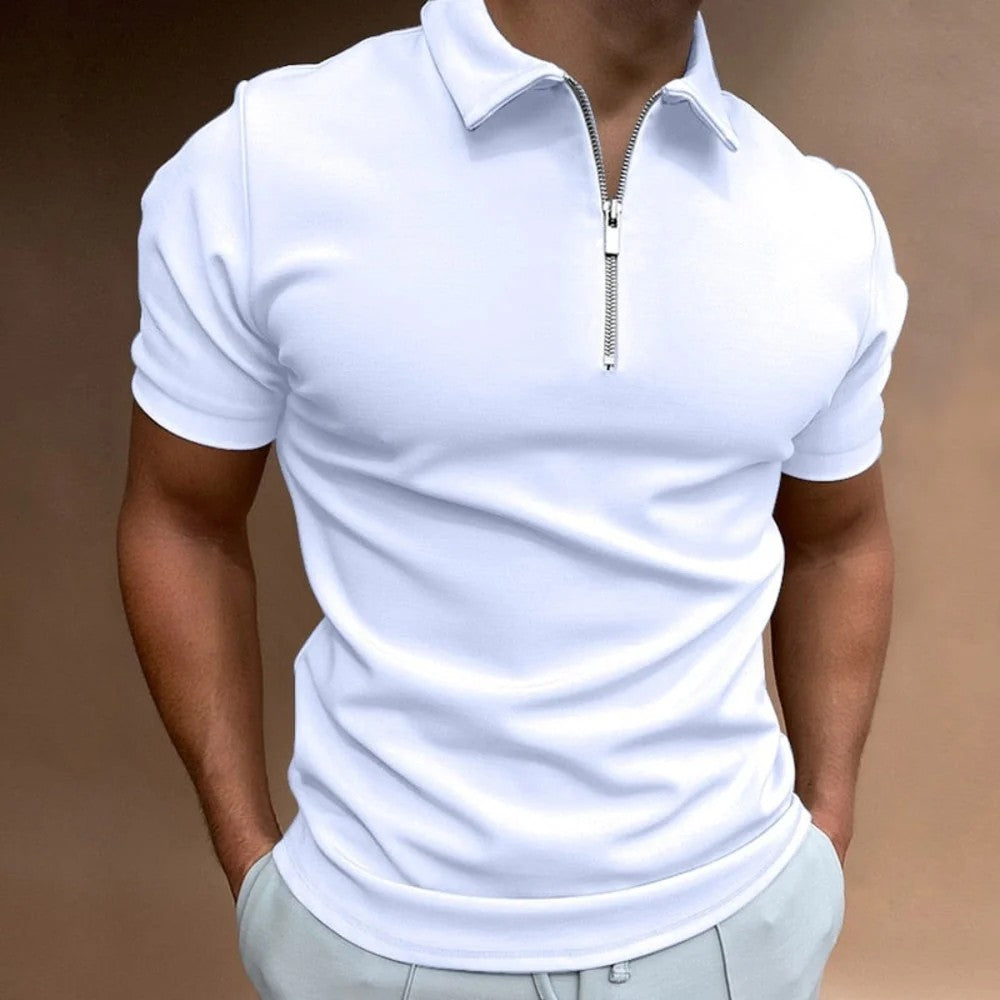 Kaven - Men's Quarter Zip Polo Shirt Short Sleeve Structured Collar