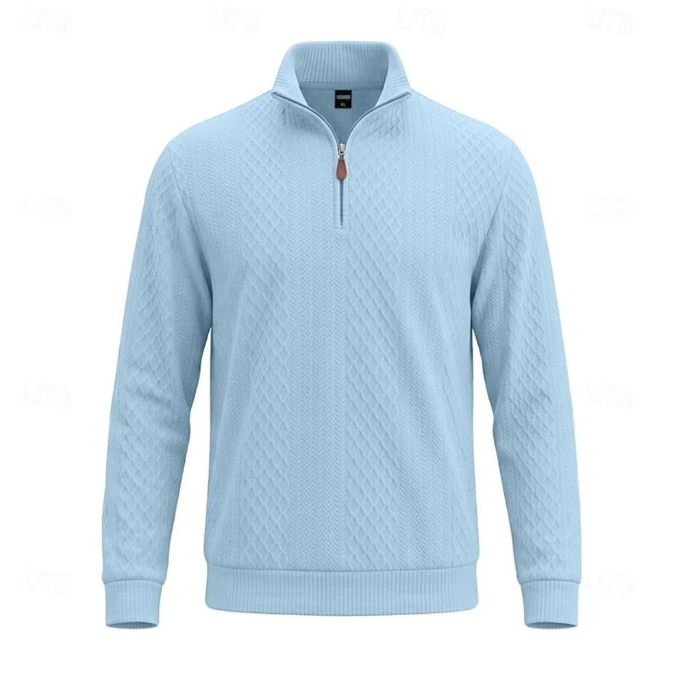 Kaven - Men's Quarter-Zip Pullover Textured Knit Stand Collar