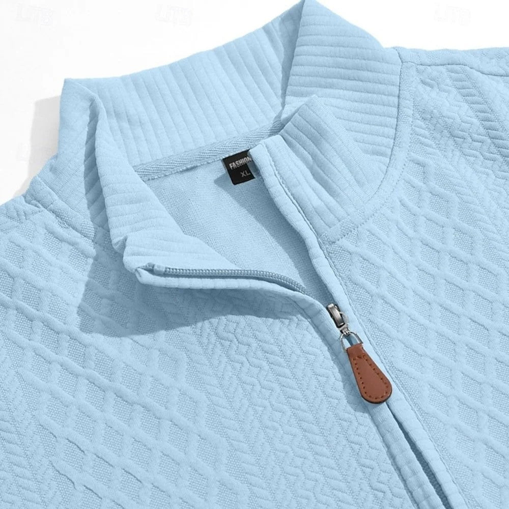 Kaven - Men's Quarter-Zip Pullover Textured Knit Stand Collar