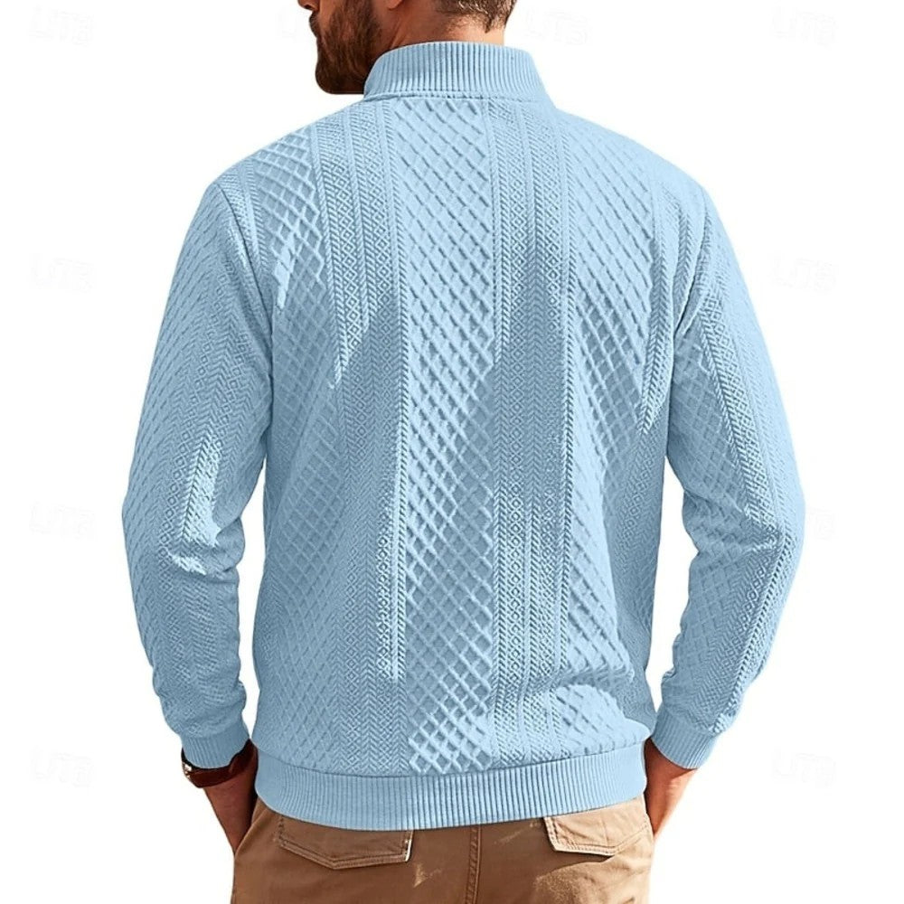Kaven - Men's Quarter-Zip Pullover Textured Knit Stand Collar