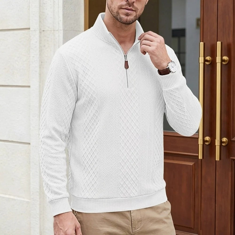 Kaven - Men's Quarter-Zip Pullover Textured Knit Stand Collar