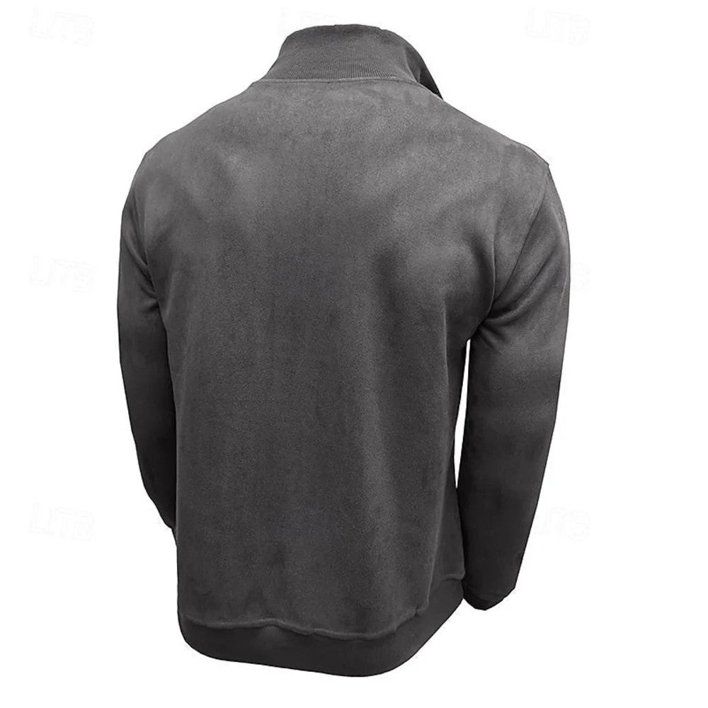 Kaven - Men's Quarter-Zip Sweatshirt Washed Stand Collar Brushed Inside