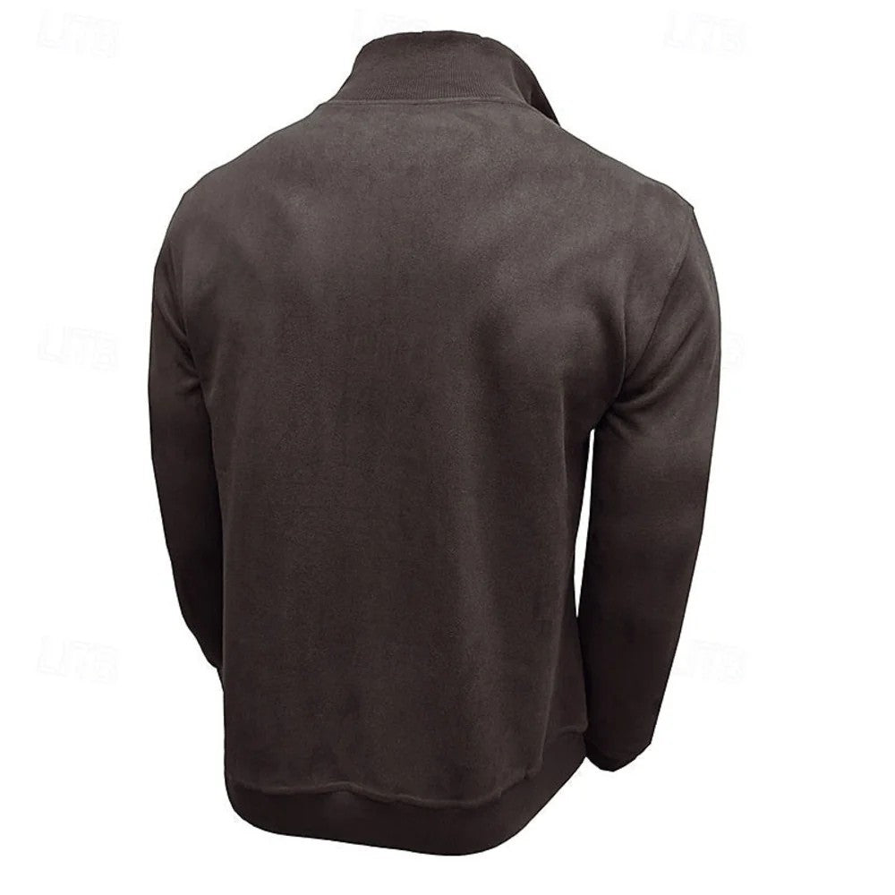 Kaven - Men's Quarter-Zip Sweatshirt Washed Stand Collar Brushed Inside