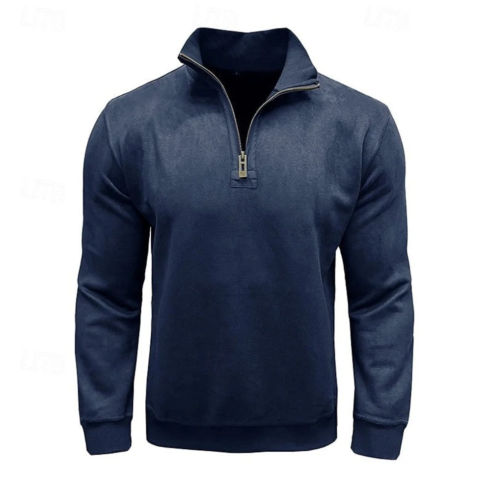 Kaven - Men's Quarter-Zip Sweatshirt Washed Stand Collar Brushed Inside