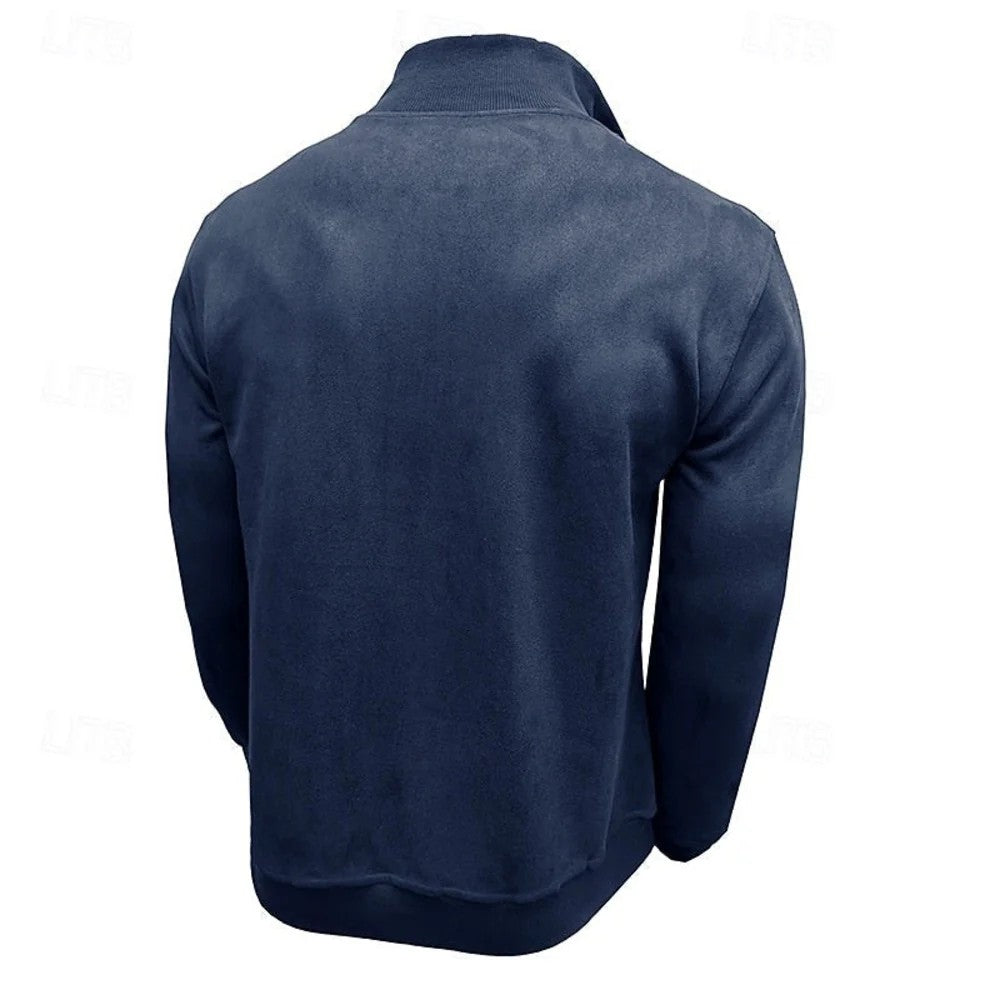 Kaven - Men's Quarter-Zip Sweatshirt Washed Stand Collar Brushed Inside