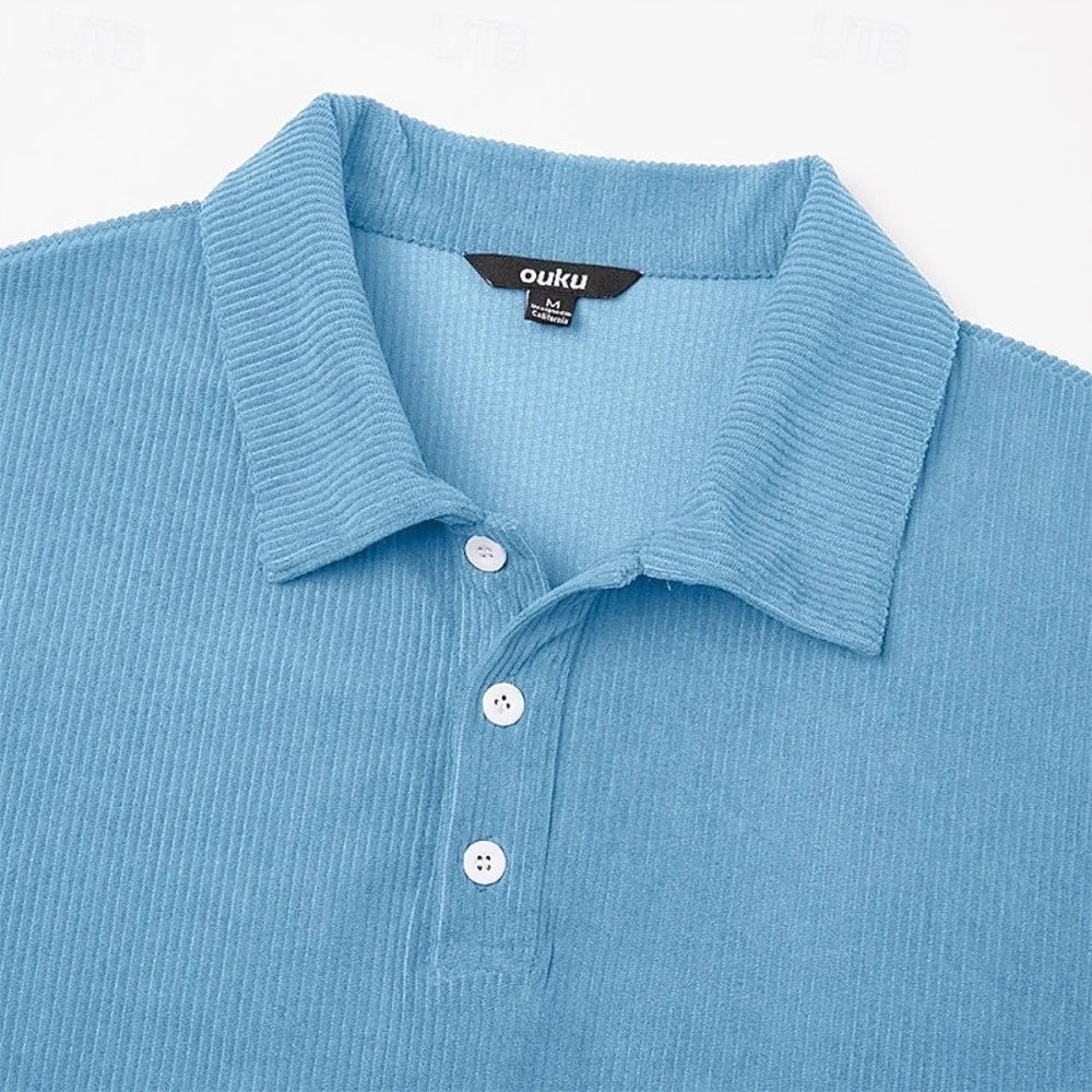 Kaven - Men's Ribbed Polo Long Sleeve Three-Button Knit